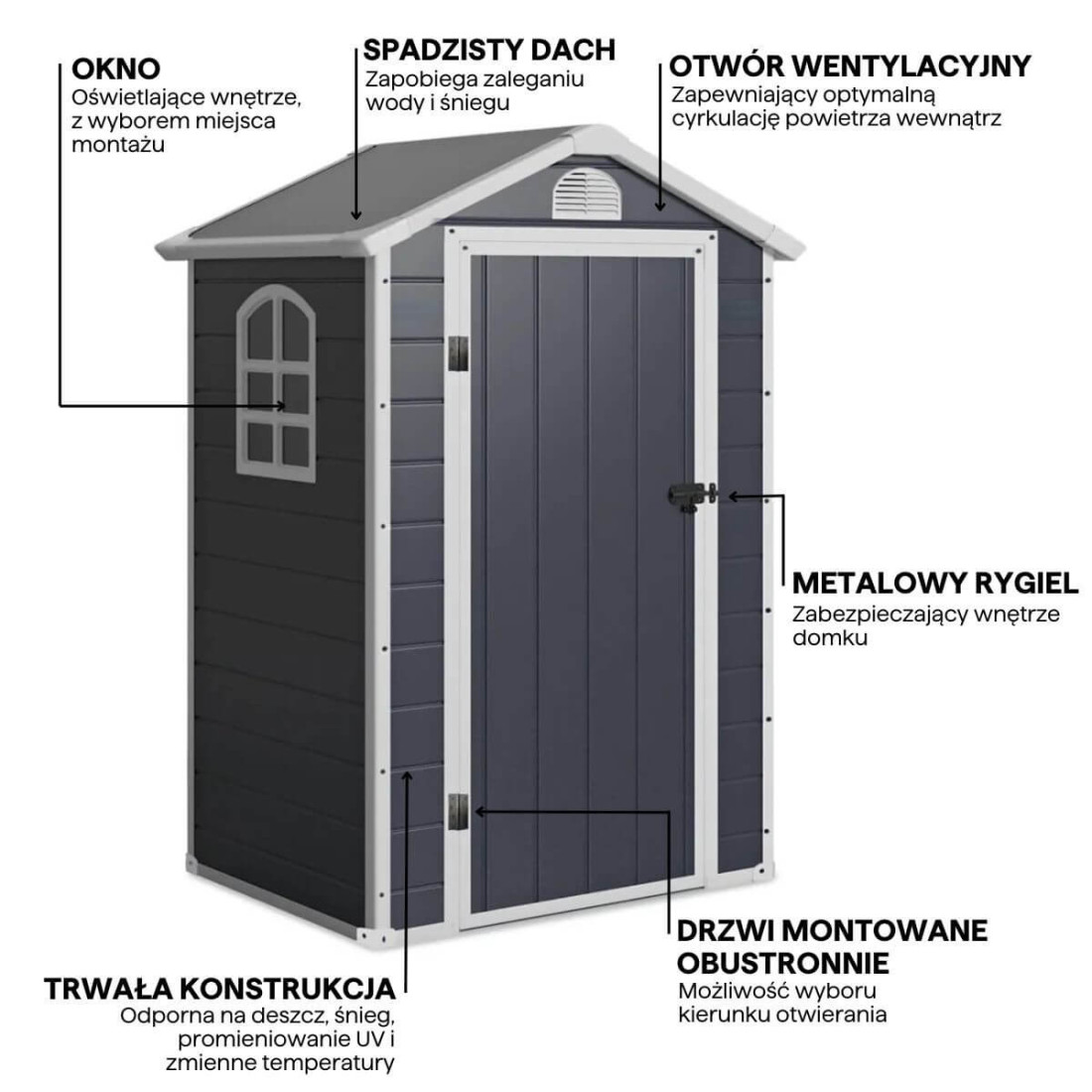 Grafika z detalami i cechami domku narzędziowego VERMONT 134x104cm Cold Grey