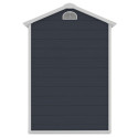 Widok na tylną ścianę domku narzędziowego Vermont w odcieniu Cold Grey z otworem wentylacyjnym