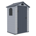 Widok na przód i boczną ścianę z oknem domku narzędziowego Vermont 134x104cm