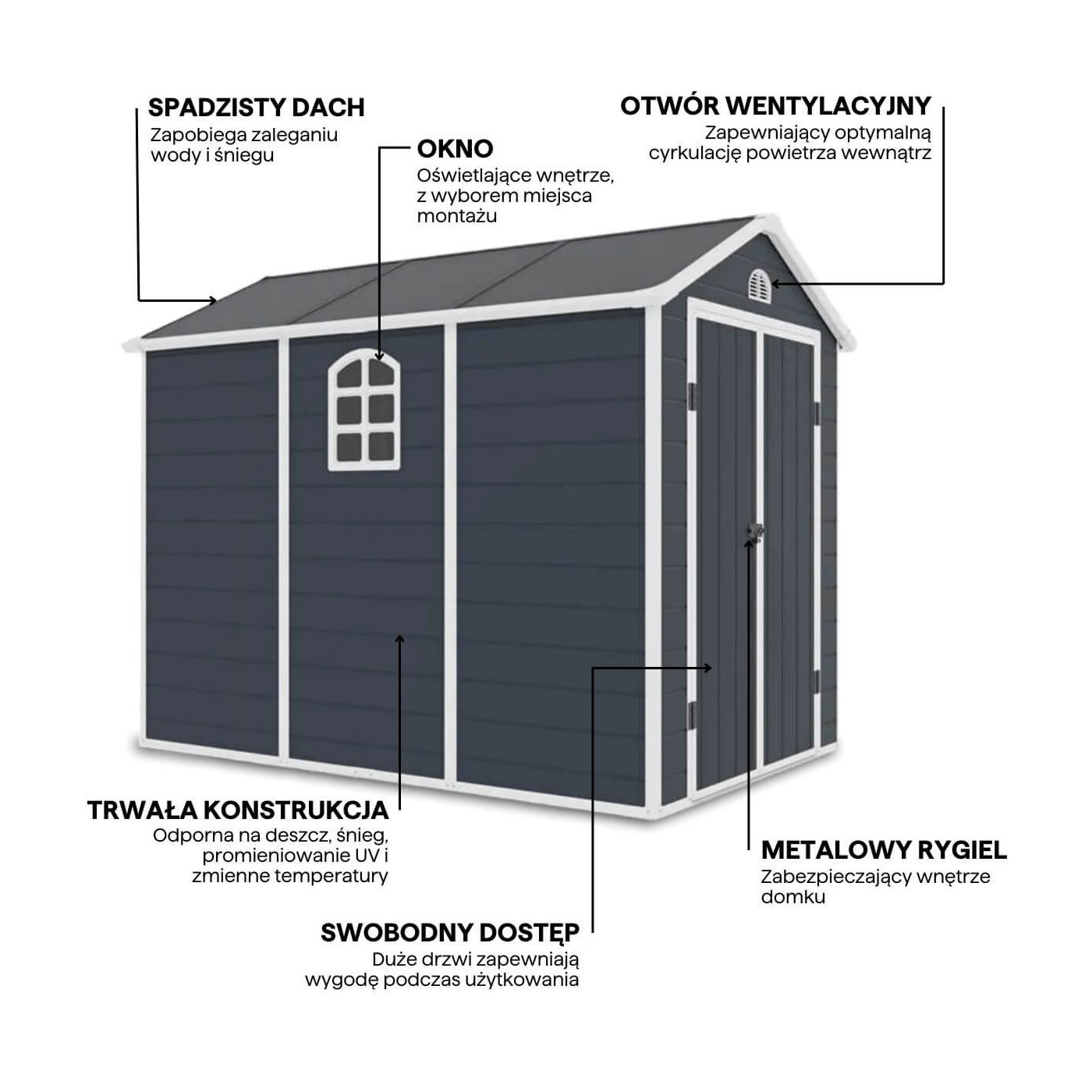 Grafika z detalami i cechami domku narzędziowego VERMONT 190x280cm Cold Grey