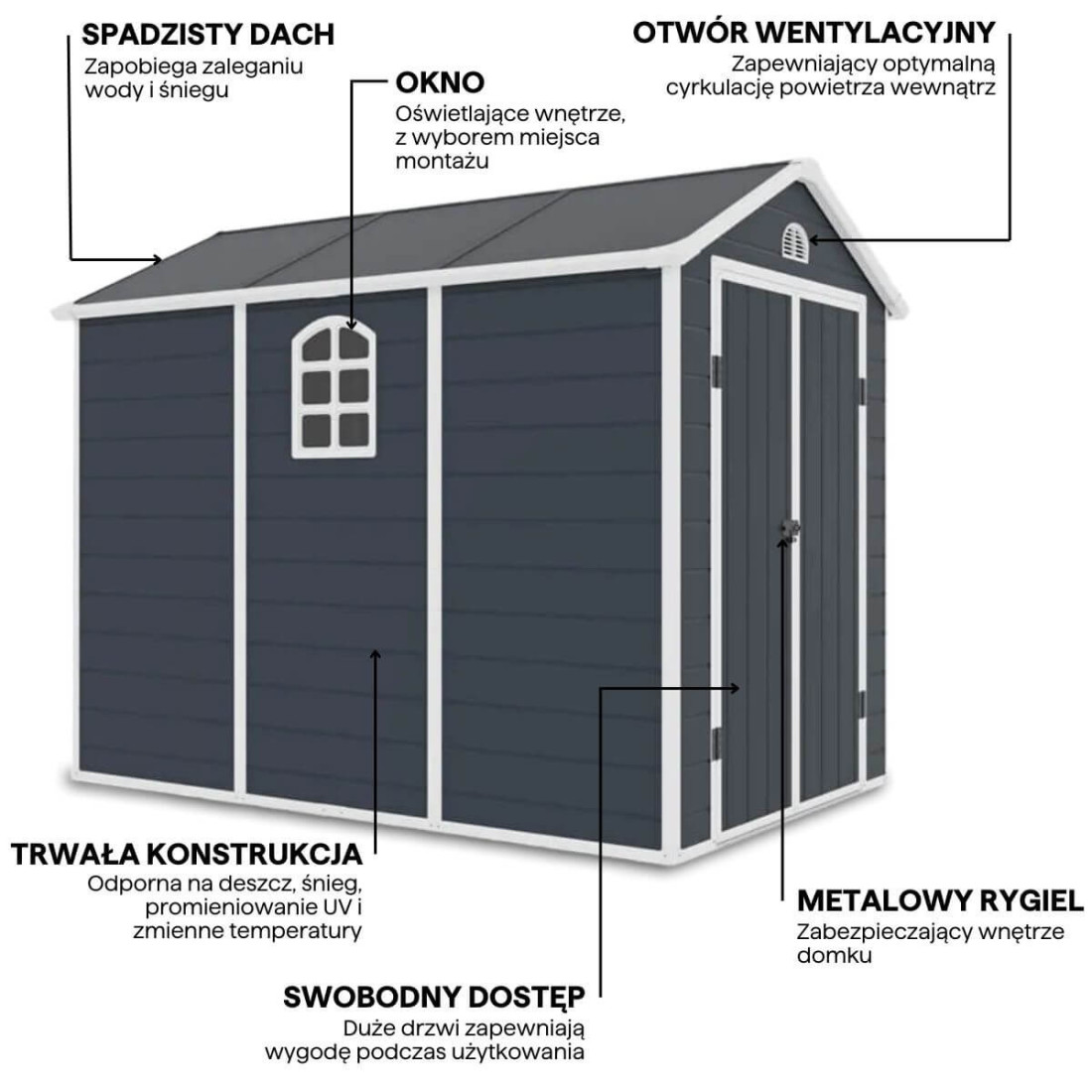Grafika z detalami i cechami domku narzędziowego VERMONT 190x280cm Cold Grey