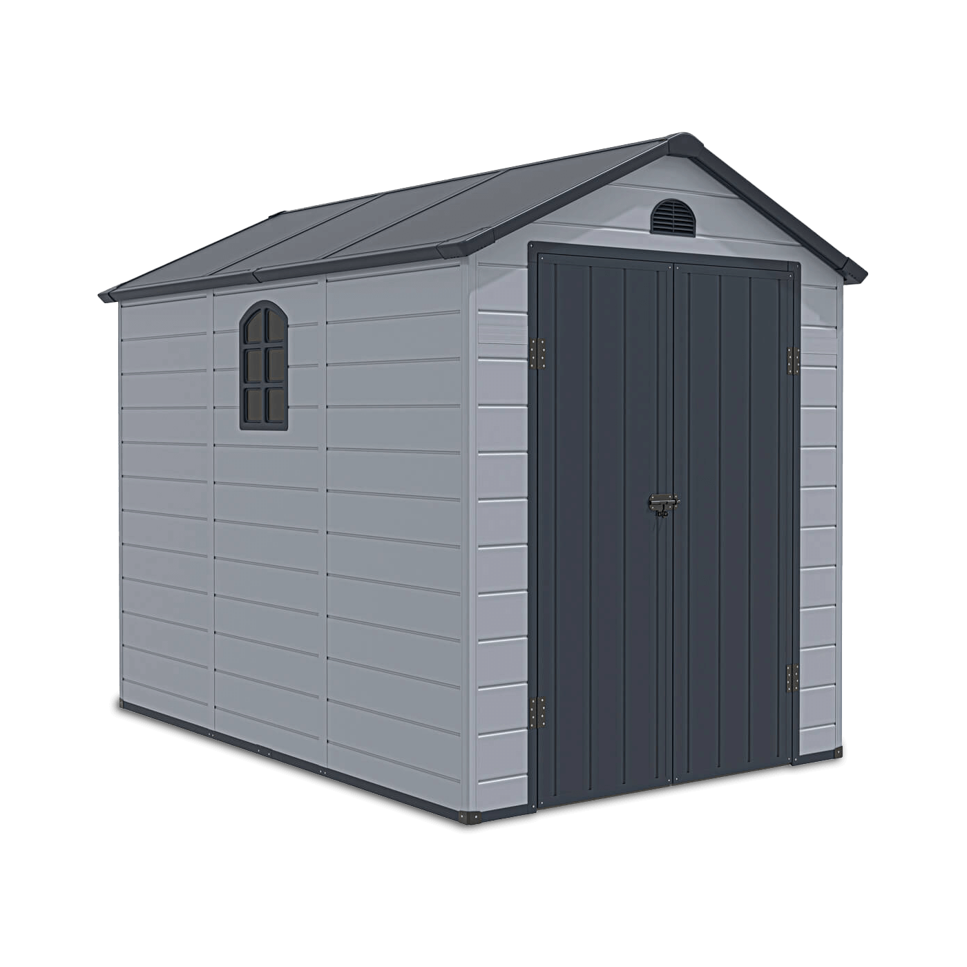 Domek narzędziowy Vermont 190x280cm - Hardmaister, na białym tle, widok na domek ogrodowy