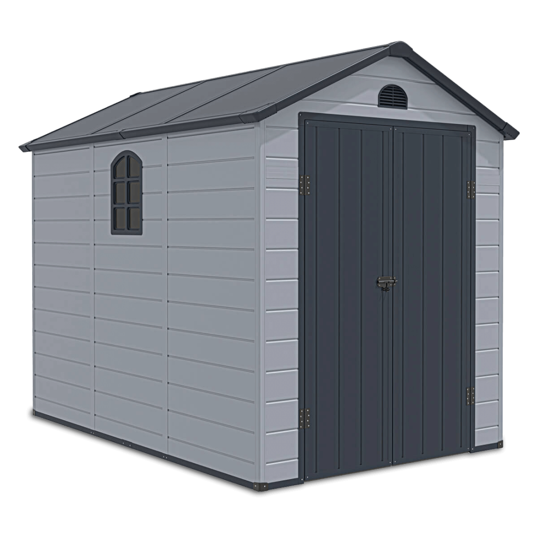 Domek narzędziowy Vermont 190x280cm - Hardmaister, na białym tle, widok na domek ogrodowy