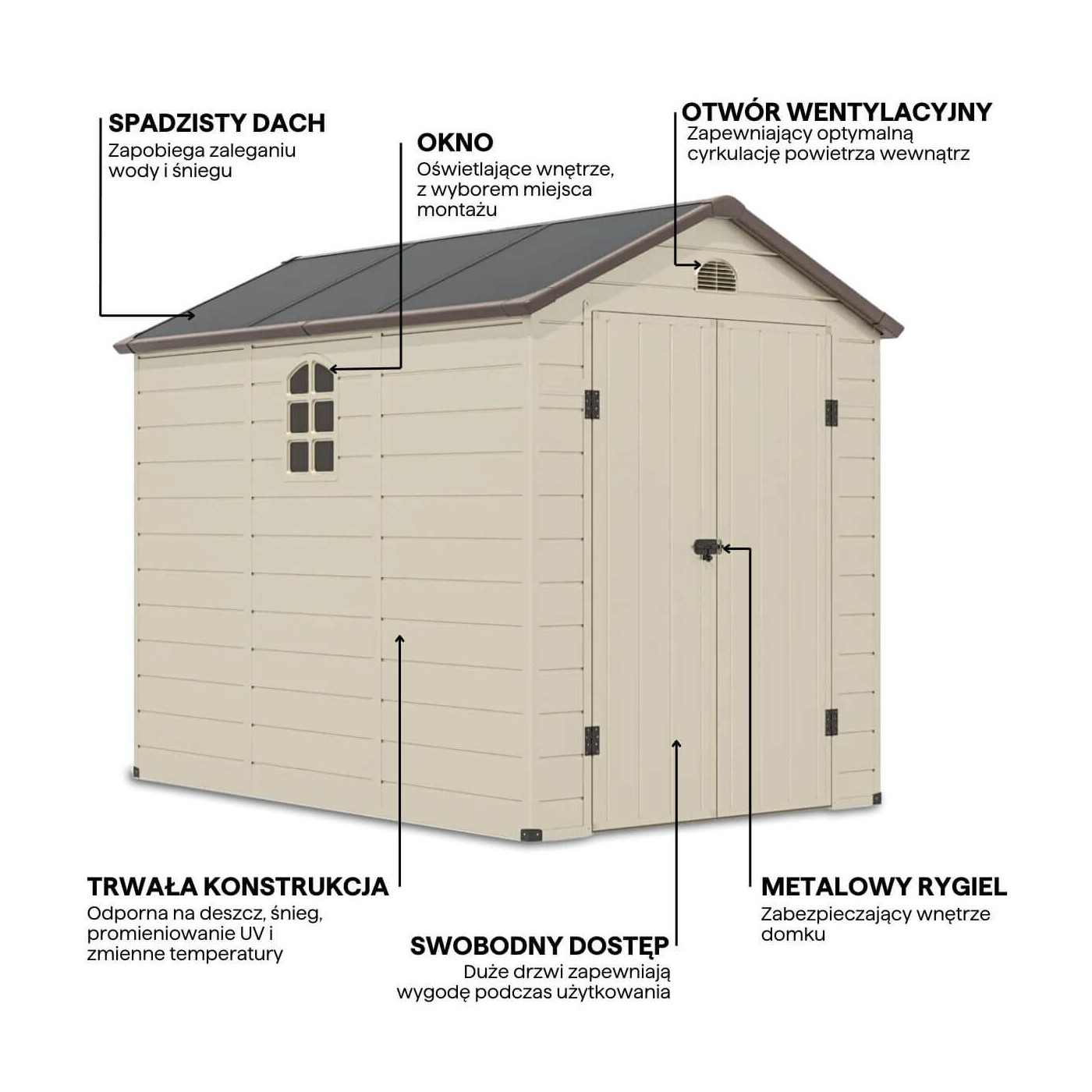 Grafika z detalami i cechami domku narzędziowego VERMONT 190x280cm Beige