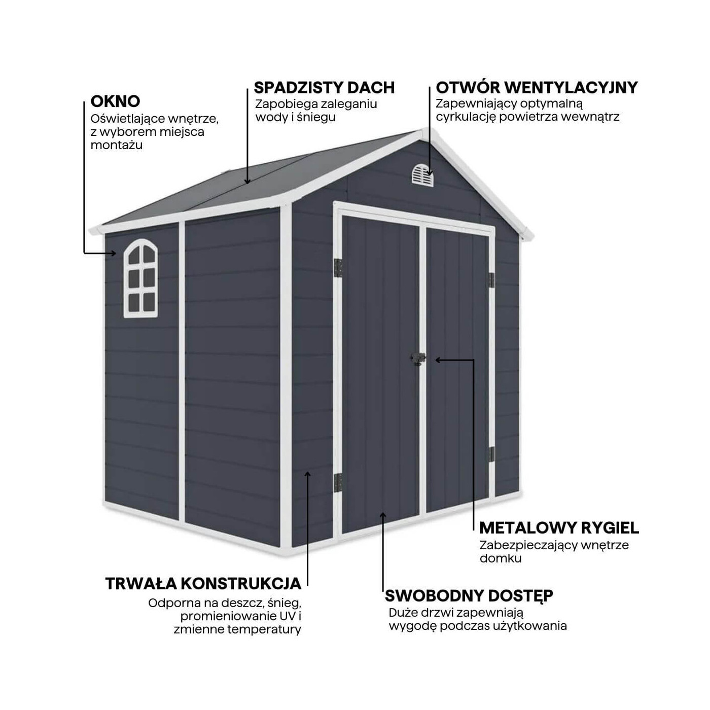 Grafika z detalami i cechami domku narzędziowego VERMONT 242x192cm Cold Grey