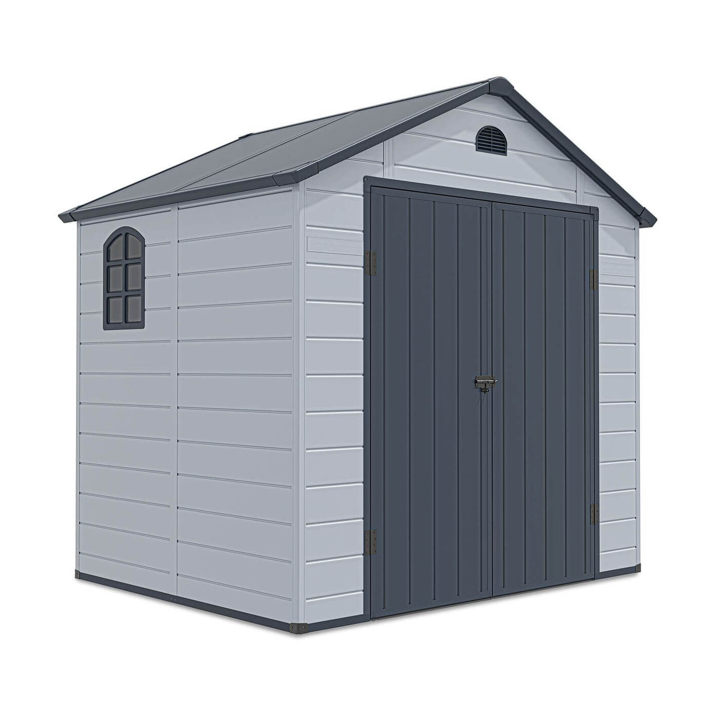 Domek narzędziowy do ogrodu Vermont 242x192 cm, widok na bok domku, ściana z oknem