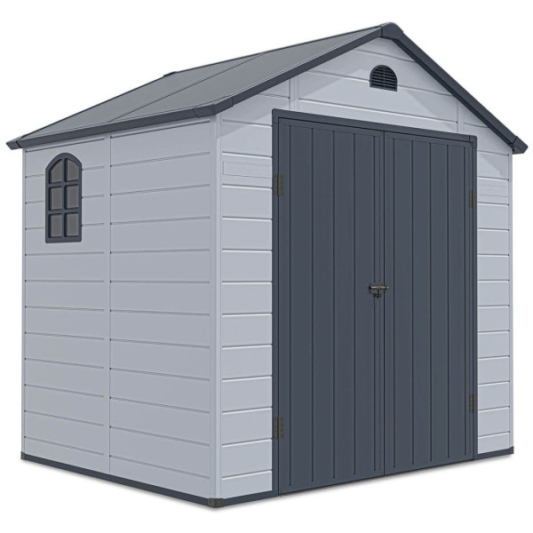 Domek narzędziowy do ogrodu Vermont 242x192 cm, widok na bok domku, ściana z oknem