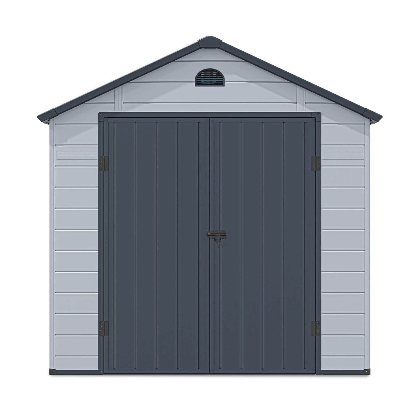 Widok na przód domku Vermont 242x192cm, Light Grey, Hardmaister, podwójne, szerokie drzwi, otwór wentylacyjny