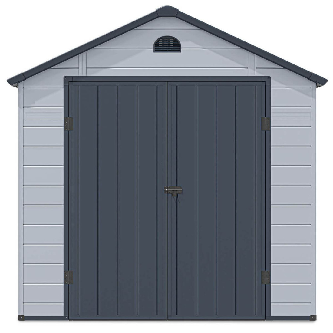 Widok na przód domku Vermont 242x192cm, Light Grey, Hardmaister, podwójne, szerokie drzwi, otwór wentylacyjny