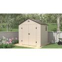  Domek ogrodowy na narzędzia Vermont 242x192cm w ogrodzie, na drewnianym podłożu