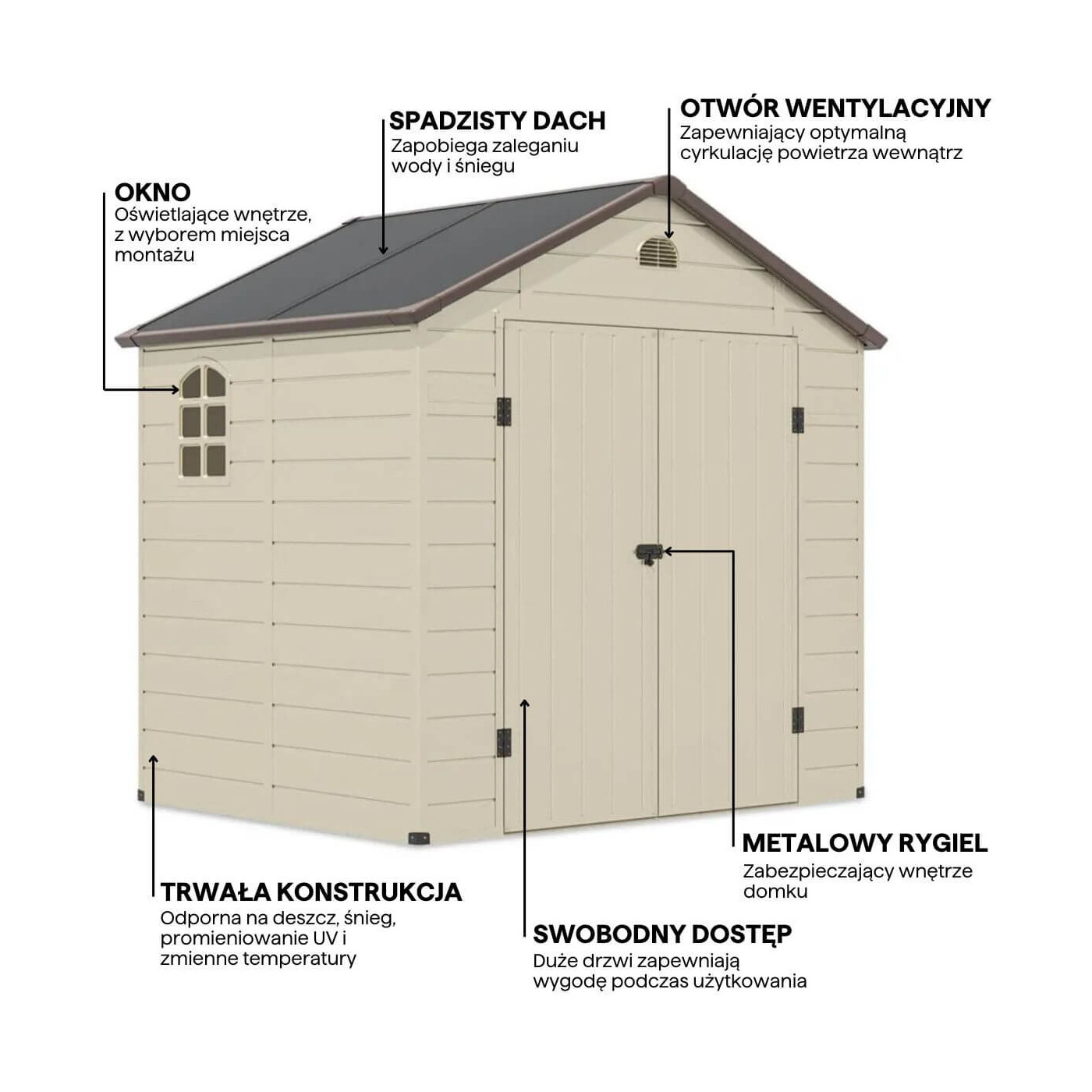 Grafika z detalami i cechami domku narzędziowego VERMONT 242x192cm Beige