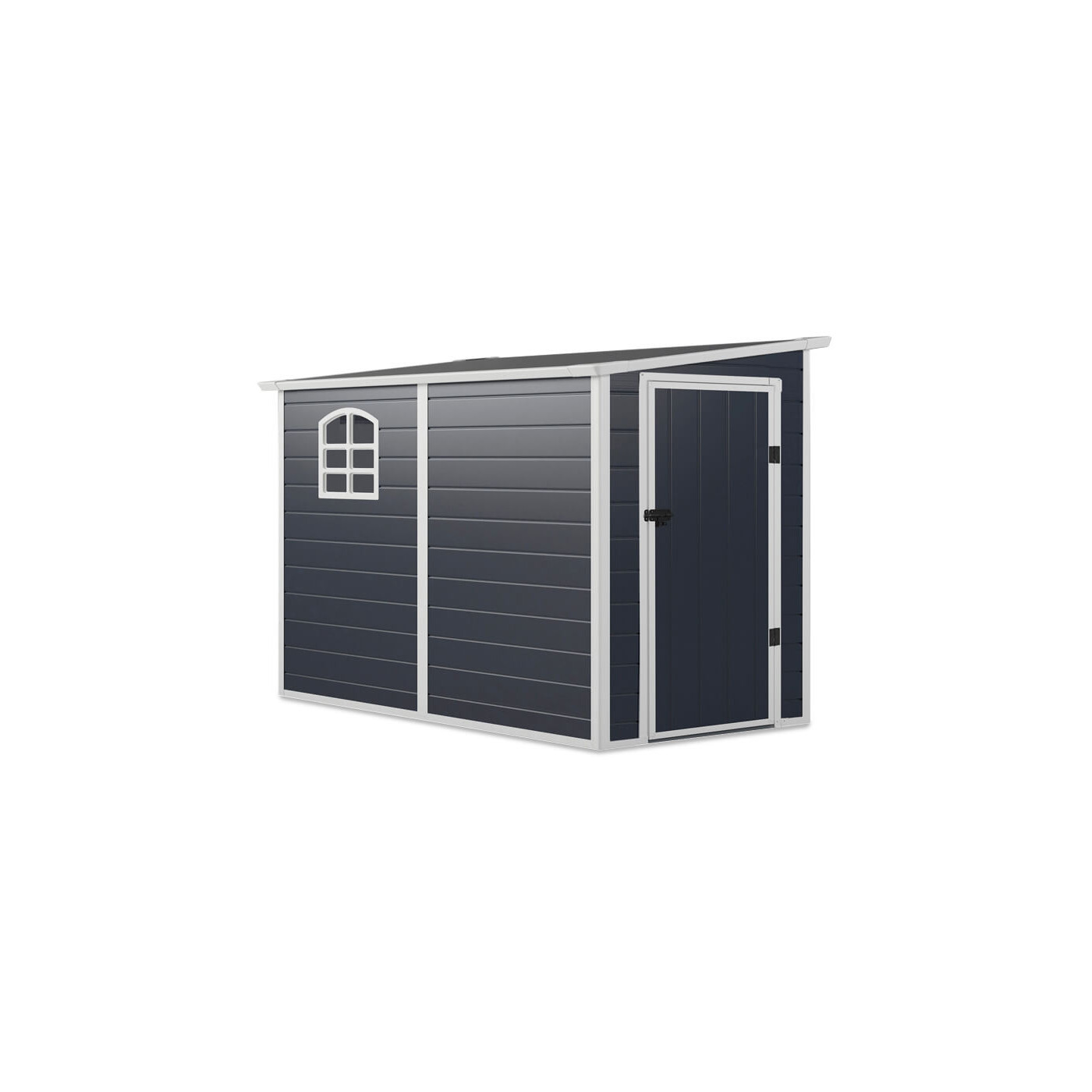 Wizualizacja ciemno-szarego domku narzędziowego BOSTON 143x248cm - Hardmaister w ogrodzie