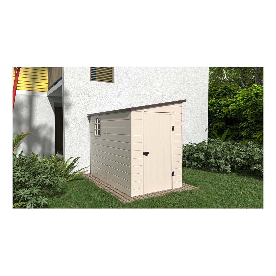 Wizualizacja w ogrodzie szopy BOSTON 143x248cm w kolorze beżowym