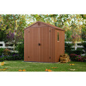 Wizualizacja brązowego domku narzędziowego DARWIN 6x6 - Keter w ogrodzie
