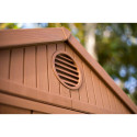 Zbliżenie na wentylację w brązowym domku ogrodowym Darwin