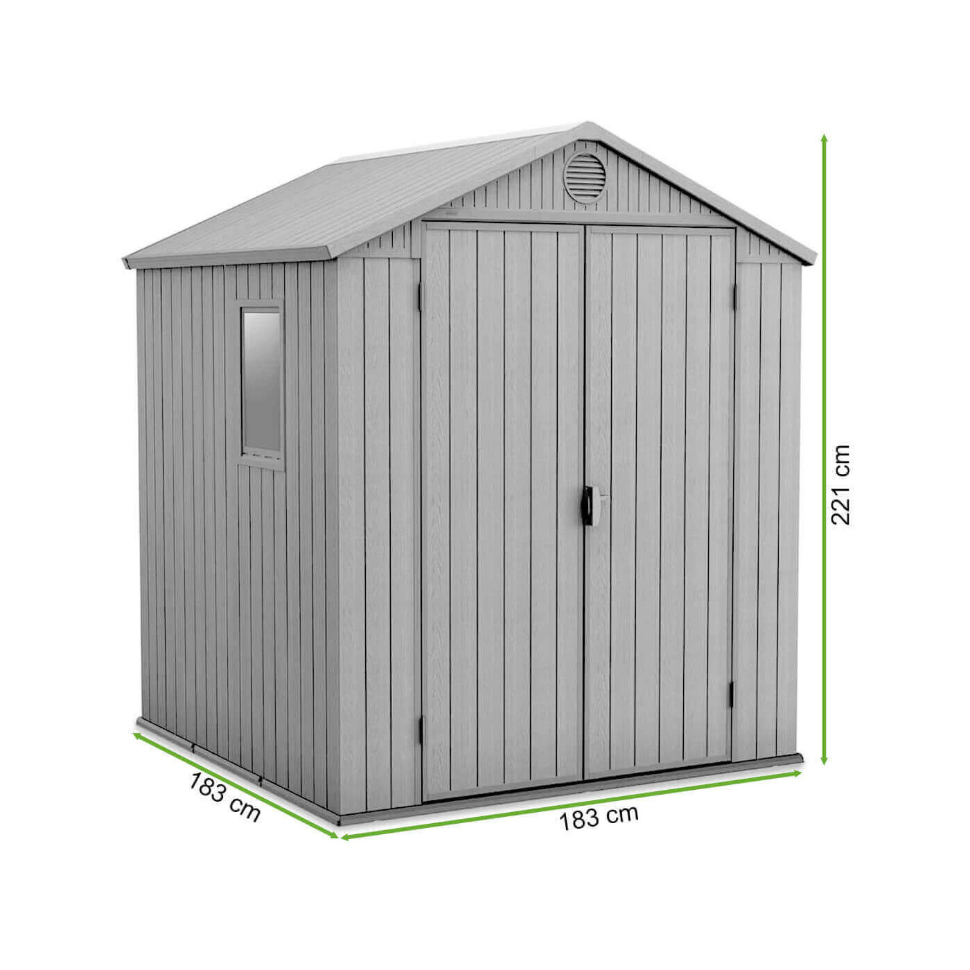 Rysunek z wymiarami narzędziowni DARWIN 6x6 od firmy Keter