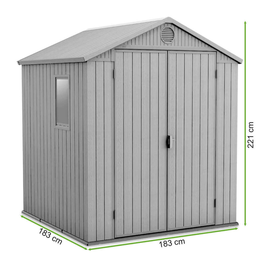 Rysunek z wymiarami narzędziowni DARWIN 6x6 od firmy Keter