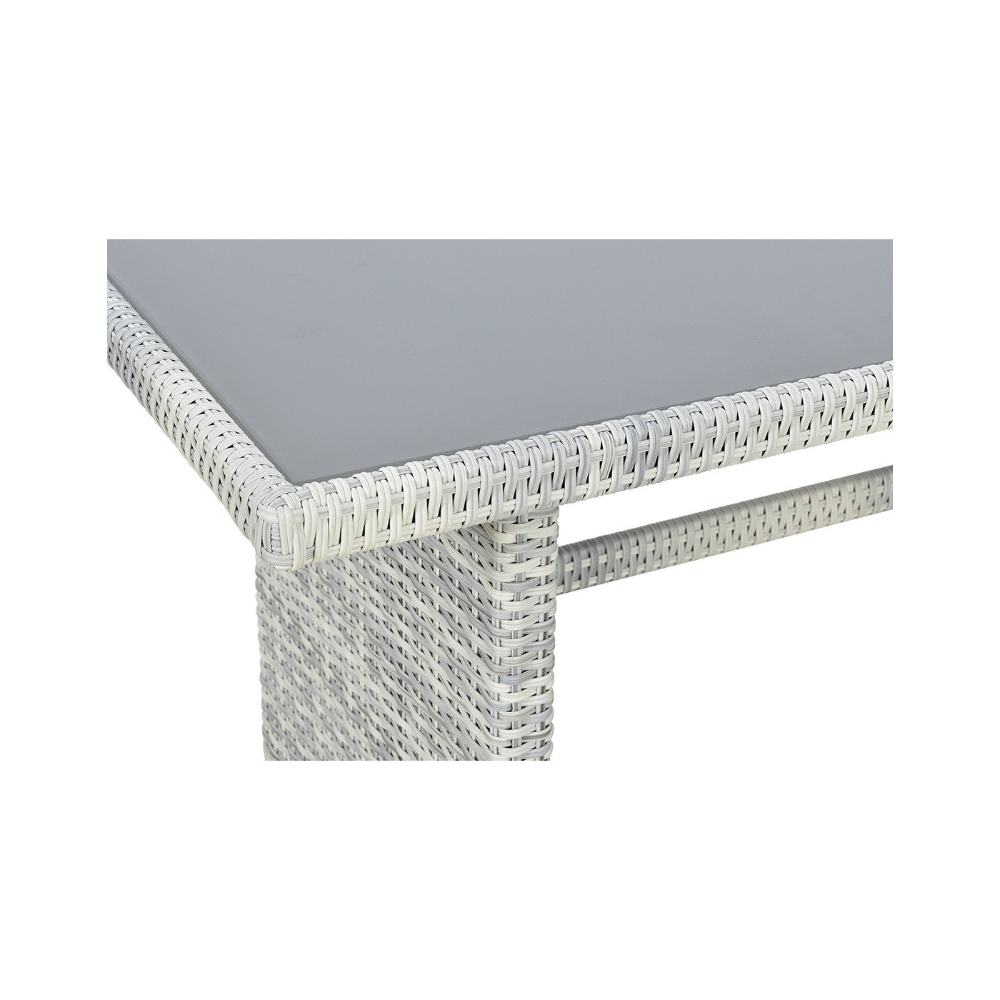 Zestaw mebli ogrodowych z technorattanu Borneo z pufami, kolor bialo-szary