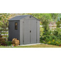 Aranżacja domku ogrodowego DARWIN 6x6 Graphite wykonanego z tworzywa sztucznego