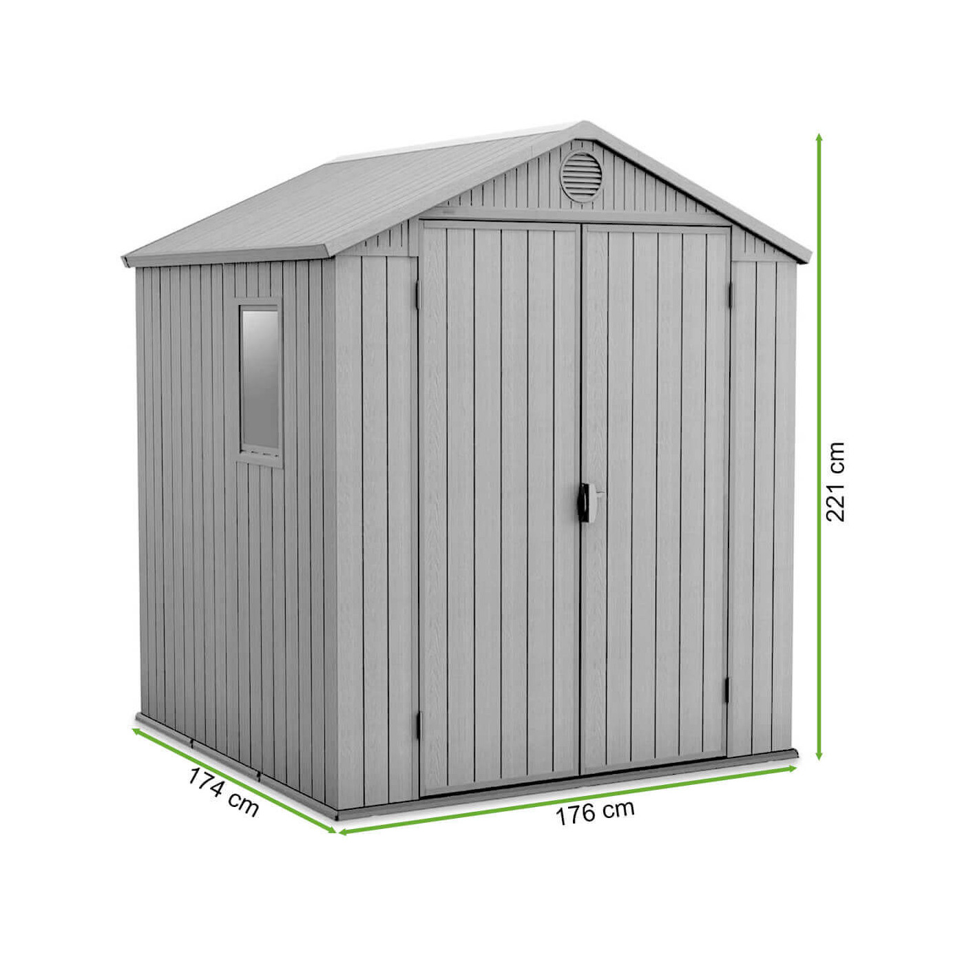 Rysunek z wymiarami narzędziowni DARWIN o wymiarach 190x182cm od firmy Keter