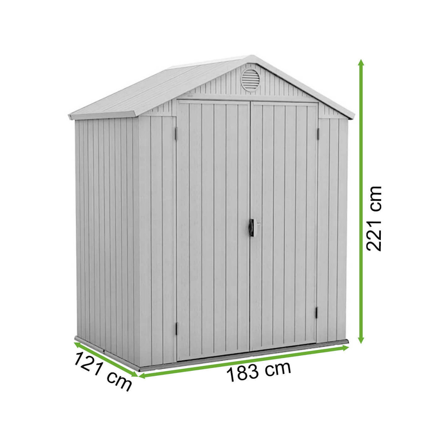 Rysunek z wymiarami narzędziowni DARWIN 6x4 od firmy Keter