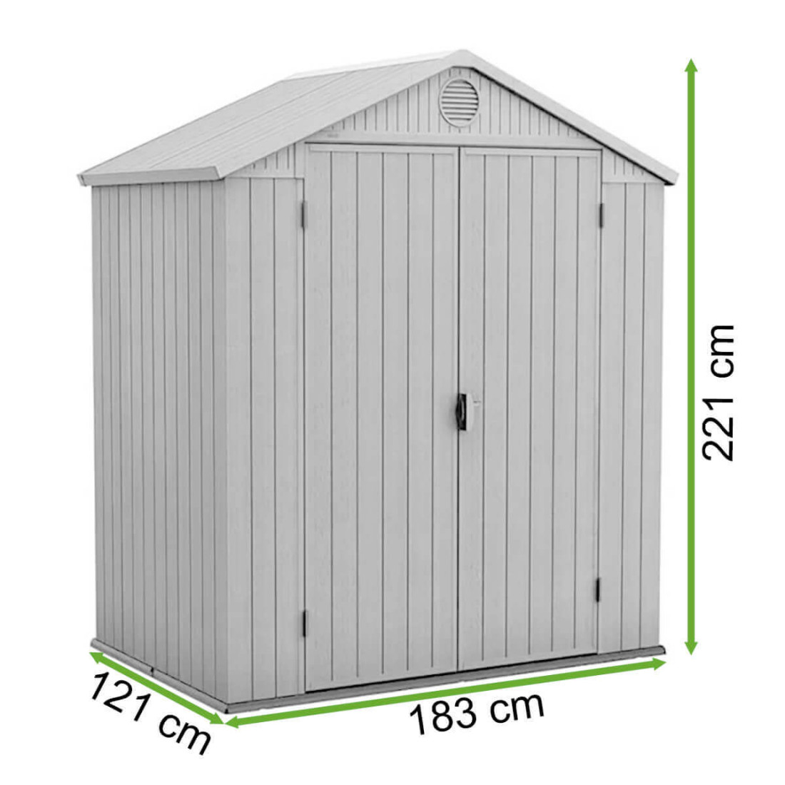 Rysunek z wymiarami narzędziowni DARWIN 6x4 od firmy Keter