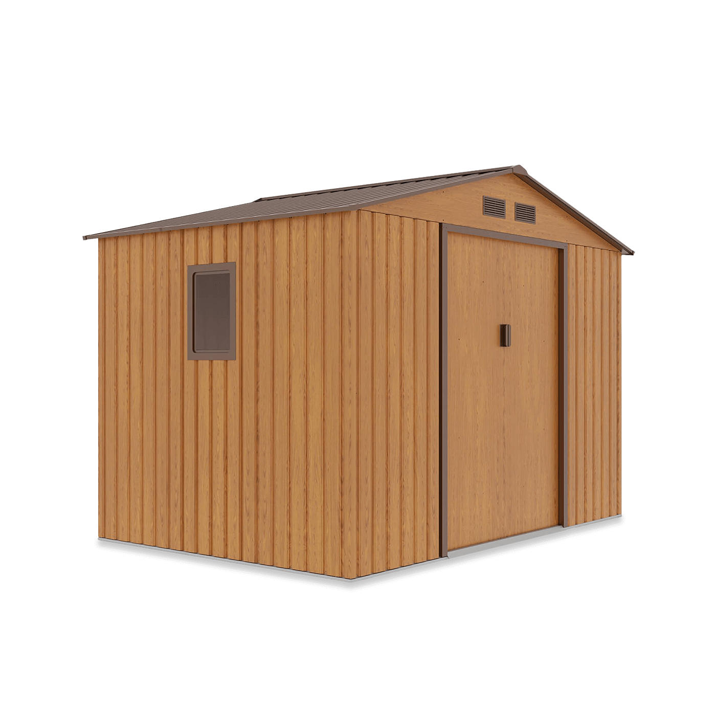 Widok na boczną ścianę z oknem domku na narzędzia Hudson na białym tle