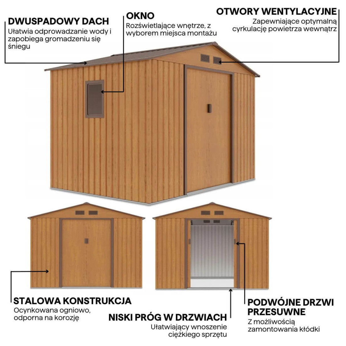 Grafika z detalami i cechami domku narzędziowego HUDSON 277x191