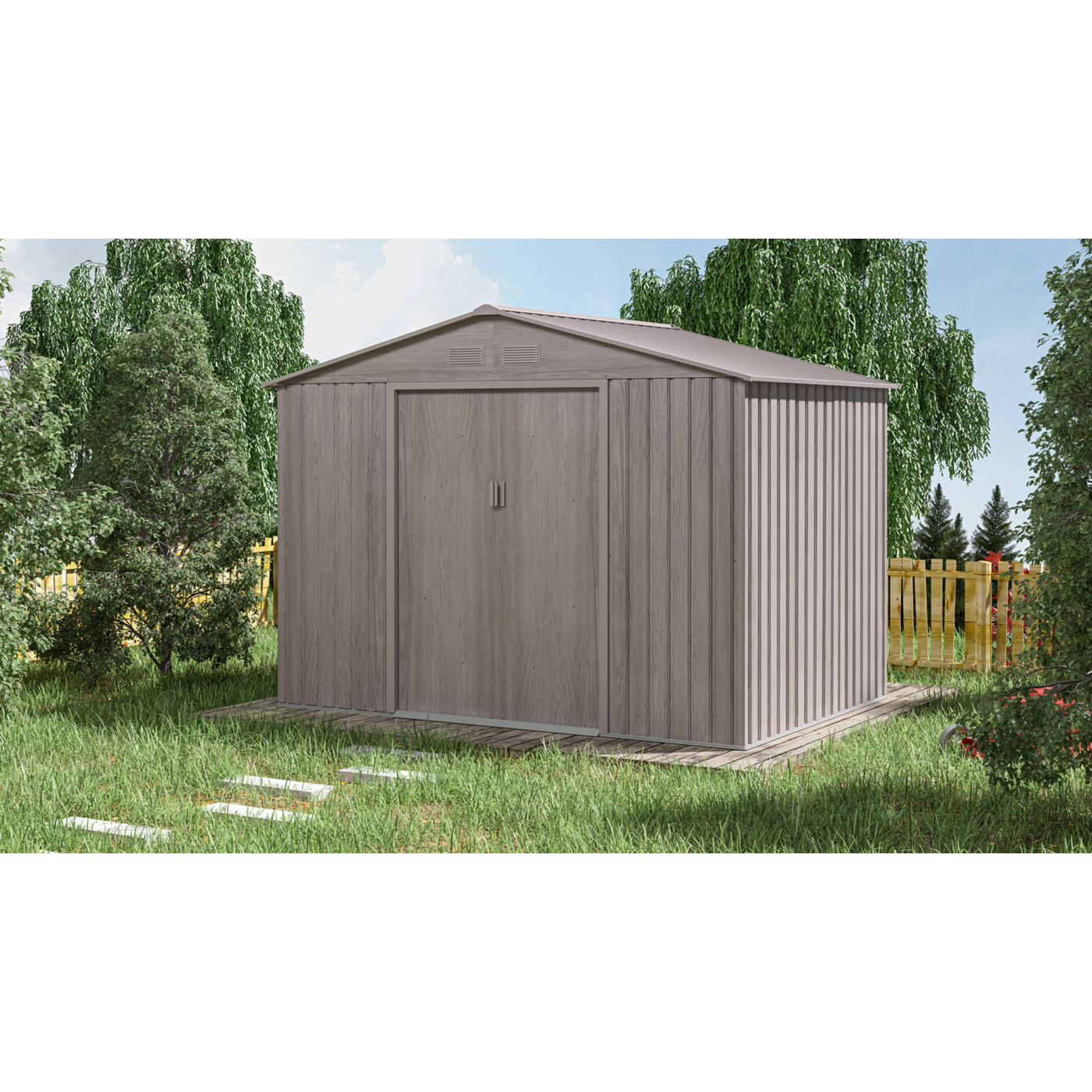 Aranżacja ogrodowa domku narzędziowego Hudson Light Wood 