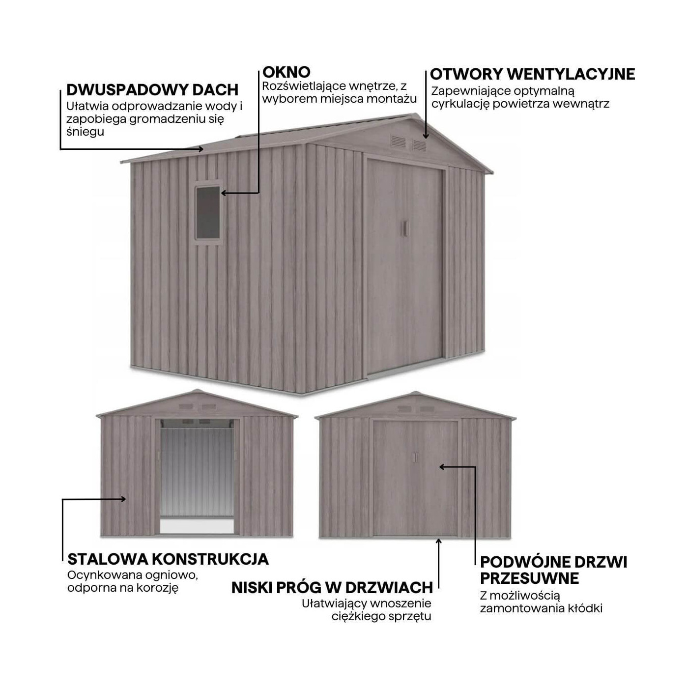  Grafika z detalami i cechami domku narzędziowego HUDSON 277x191cm Light Wood
