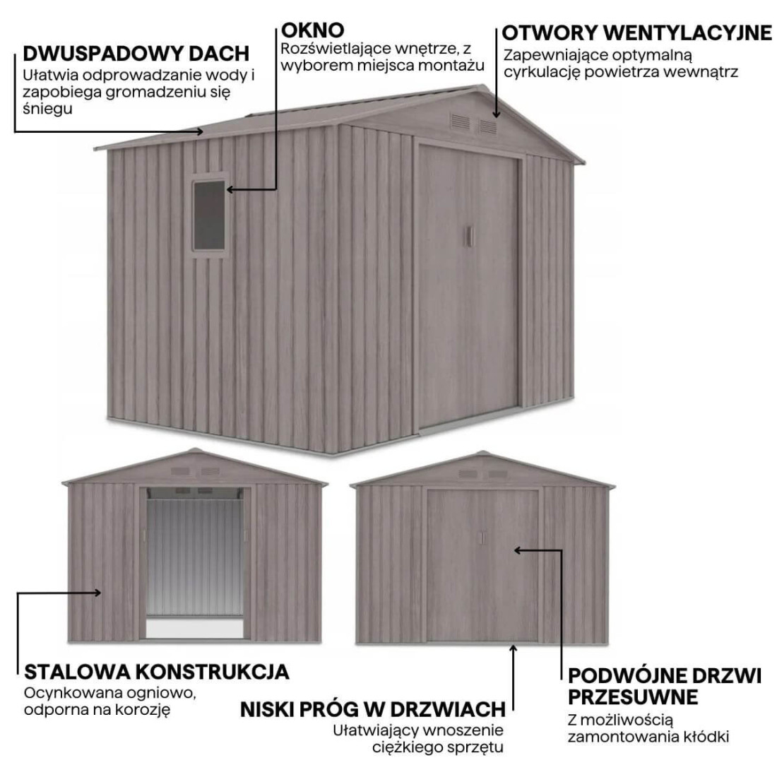  Grafika z detalami i cechami domku narzędziowego HUDSON 277x191cm Light Wood