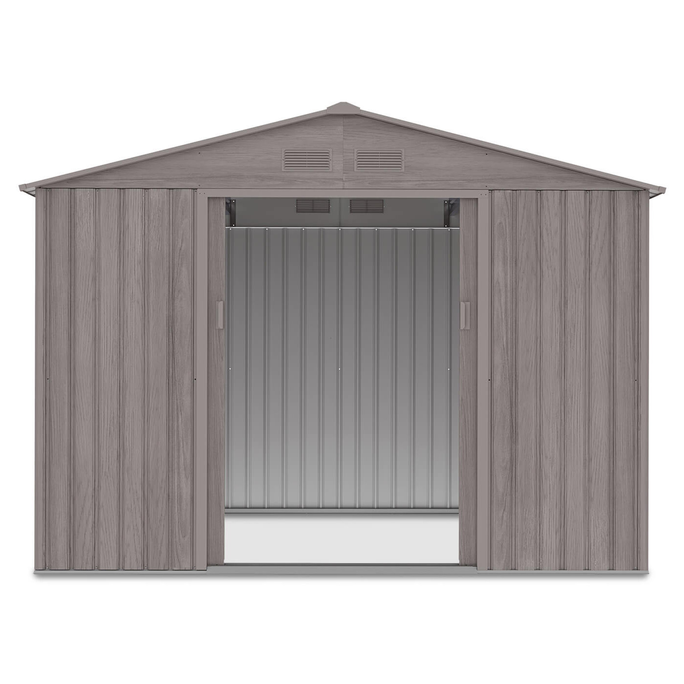 Zdjęcie przodu domku na narzędzia Hudson 277x191 cm, otwarte drzwi, widok na wnętrze