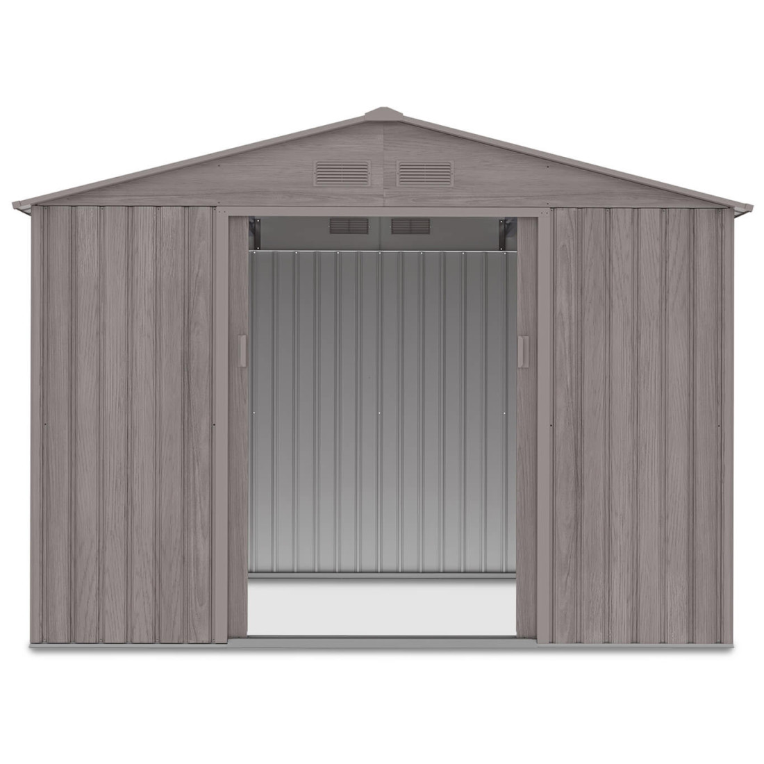 Zdjęcie przodu domku na narzędzia Hudson 277x191 cm, otwarte drzwi, widok na wnętrze