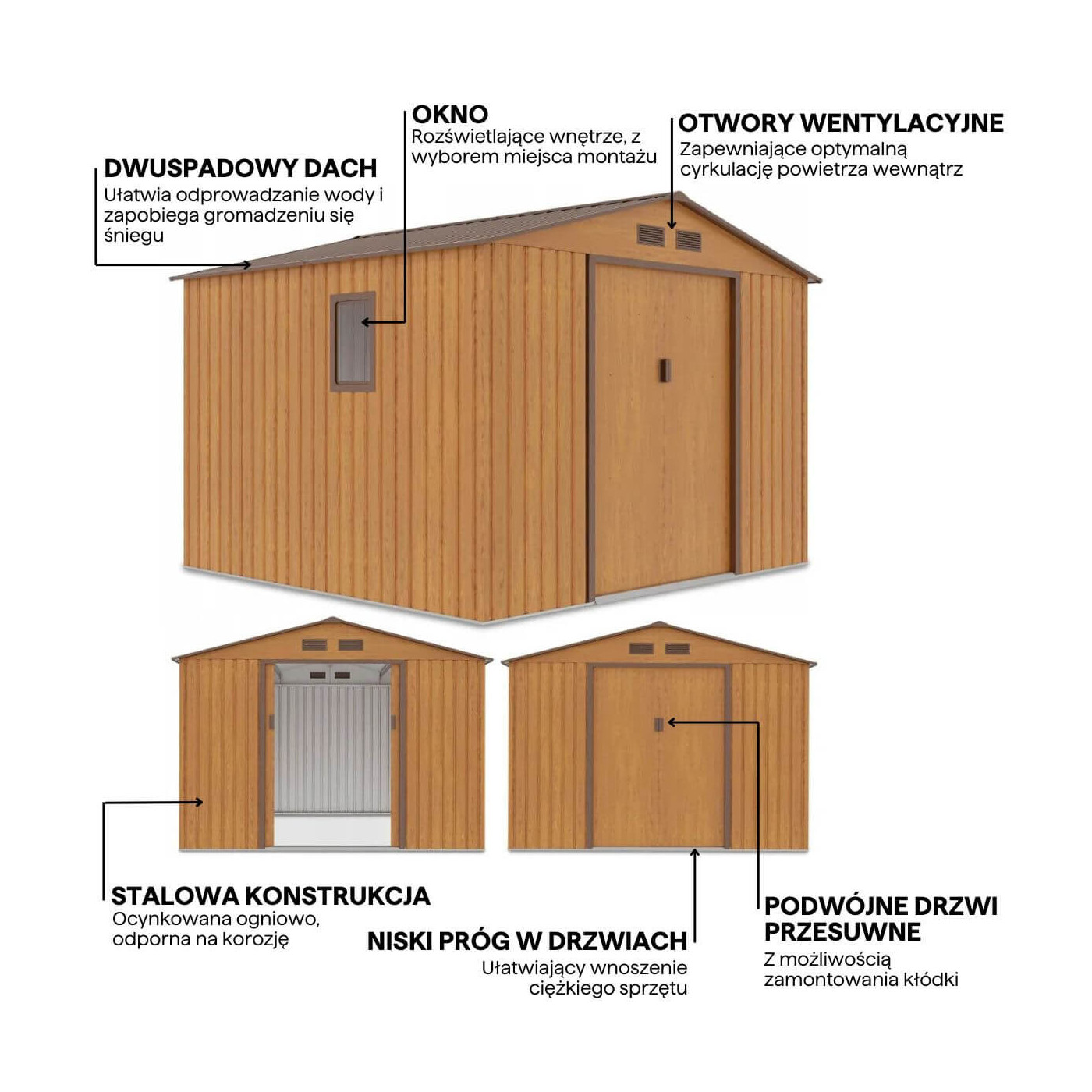 Grafika z detalami i cechami domku narzędziowego HUDSON 277x255cm