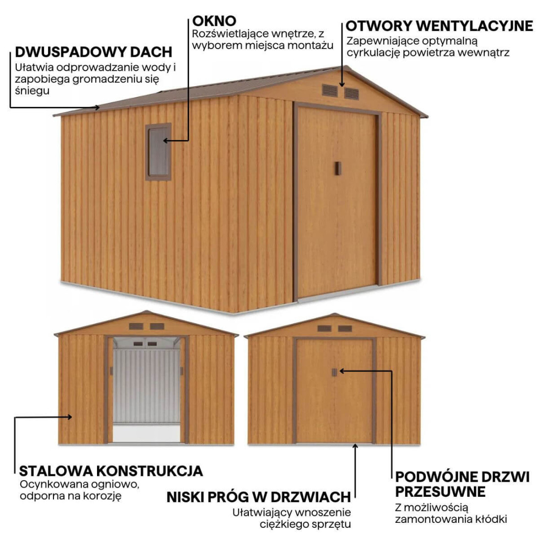 Grafika z detalami i cechami domku narzędziowego HUDSON 277x255cm