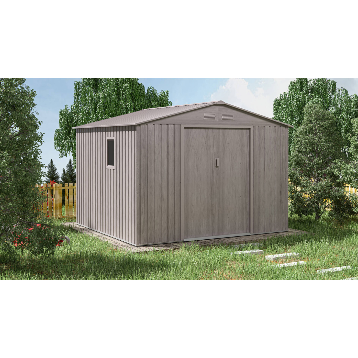 Aranżacja domku narzędziowego HUDSON 277x255cm Light Wood w ogrodzie