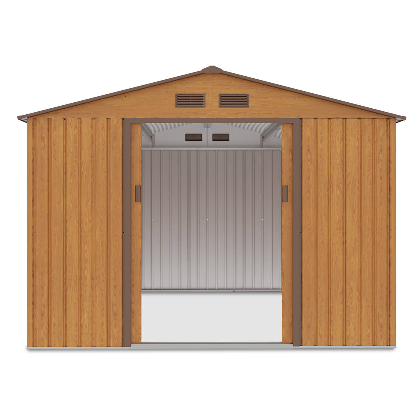 Widok na przód domku na narzędzia Hudson, otwarte drzwi, widok na wnętrze domku - Hardmaister 