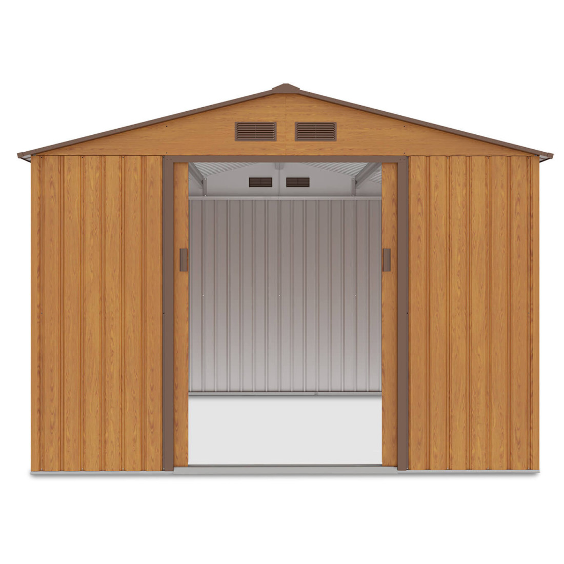 Widok na przód domku na narzędzia Hudson, otwarte drzwi, widok na wnętrze domku - Hardmaister 