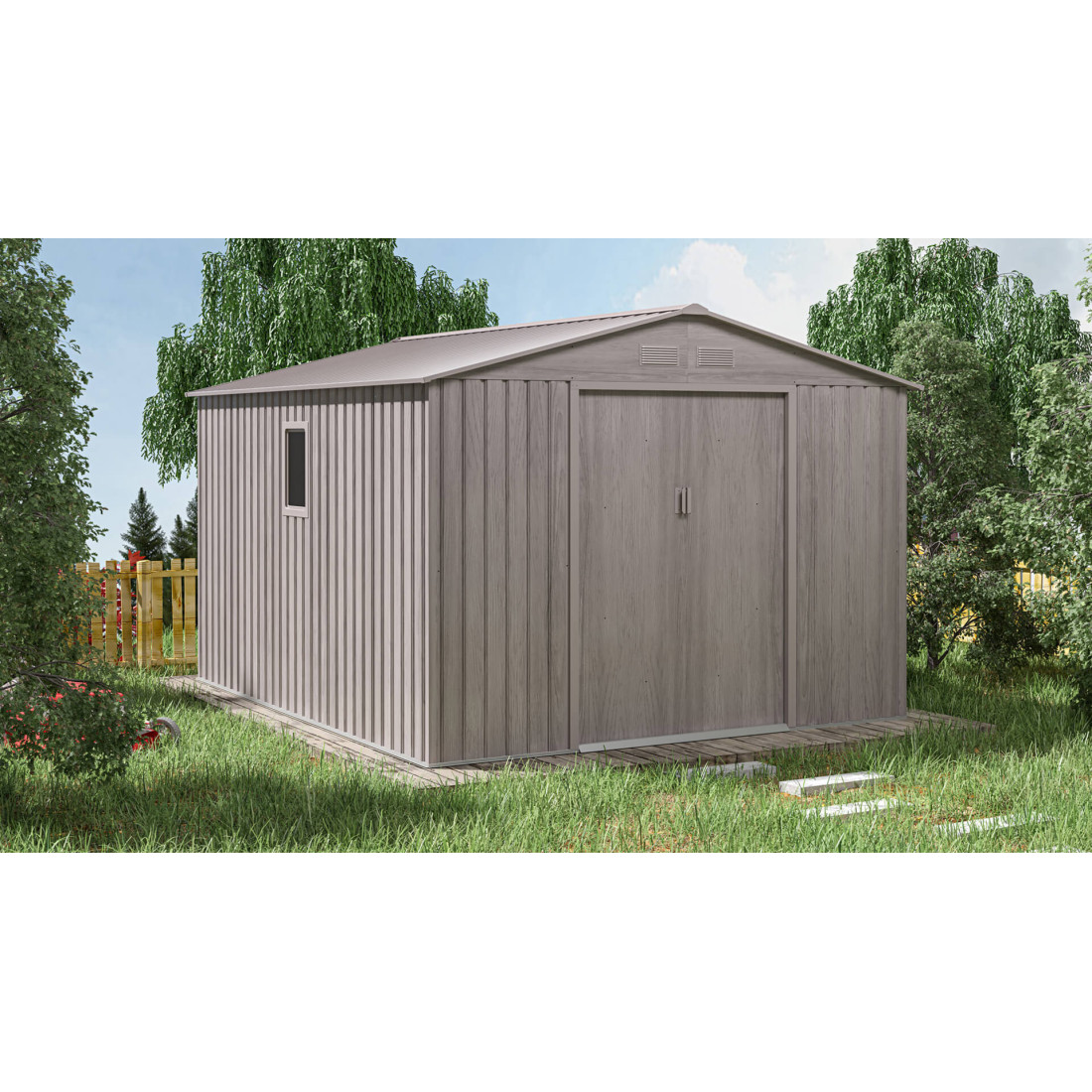 Rycina z wymiarami domku na narzędzia Hudson 277x319 cm 