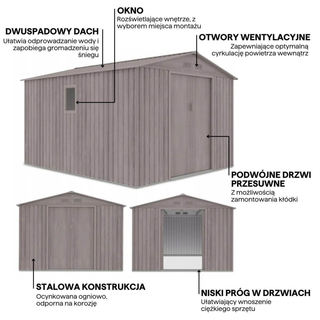  Grafika z detalami i cechami domku narzędziowego HUDSON 277x319cm