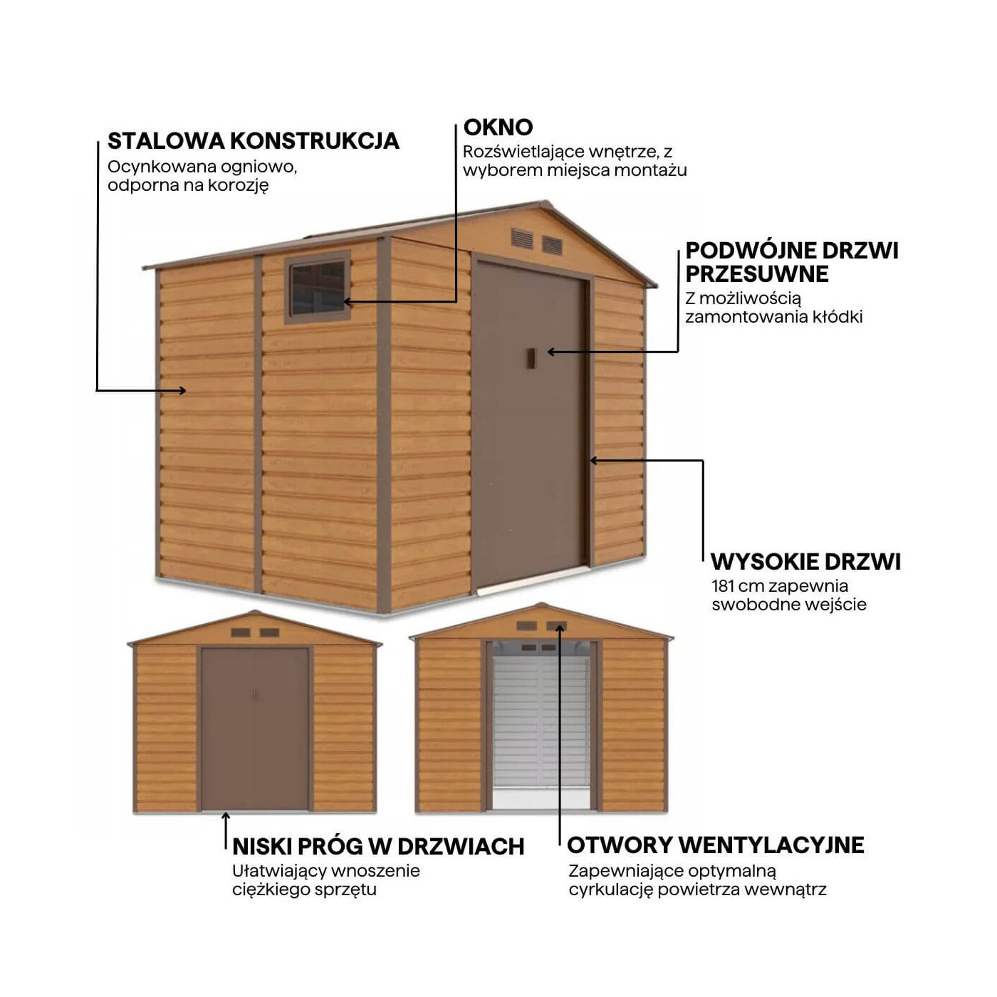 Grafika z detalami i cechami domku narzędziowego MONTREAL 277x195cm