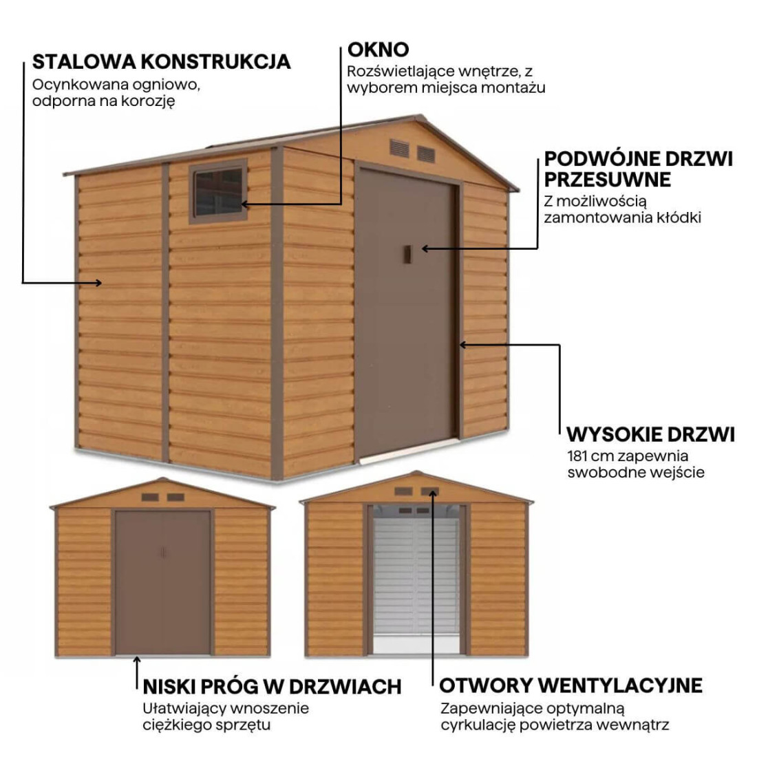 Grafika z detalami i cechami domku narzędziowego MONTREAL 277x195cm