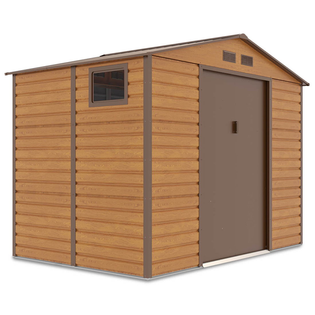 Widok na boczną ścianę z oknem domku na narzędzia MONTREAL 277x195cm