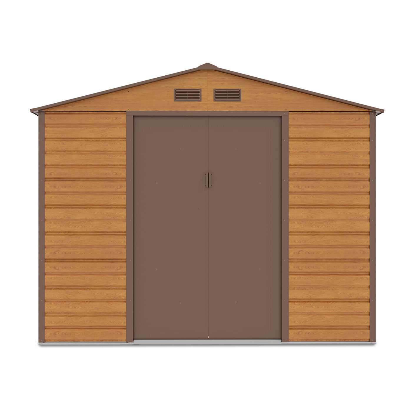 Widok na przednią ścianę i podwójne drzwi domku narzędziowego MONTREAL 277x195cm