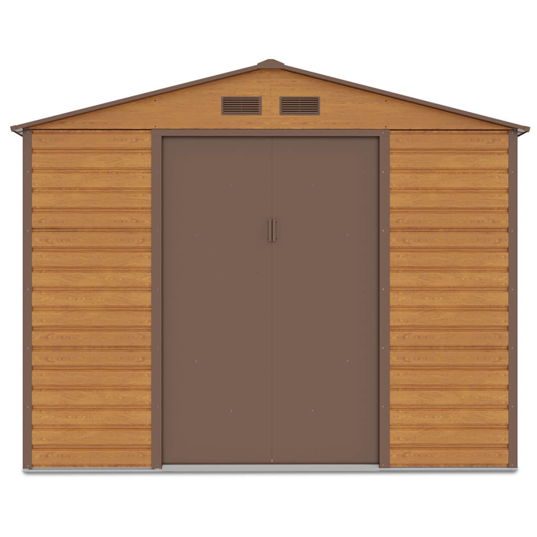 Widok na przednią ścianę i podwójne drzwi domku narzędziowego MONTREAL 277x195cm