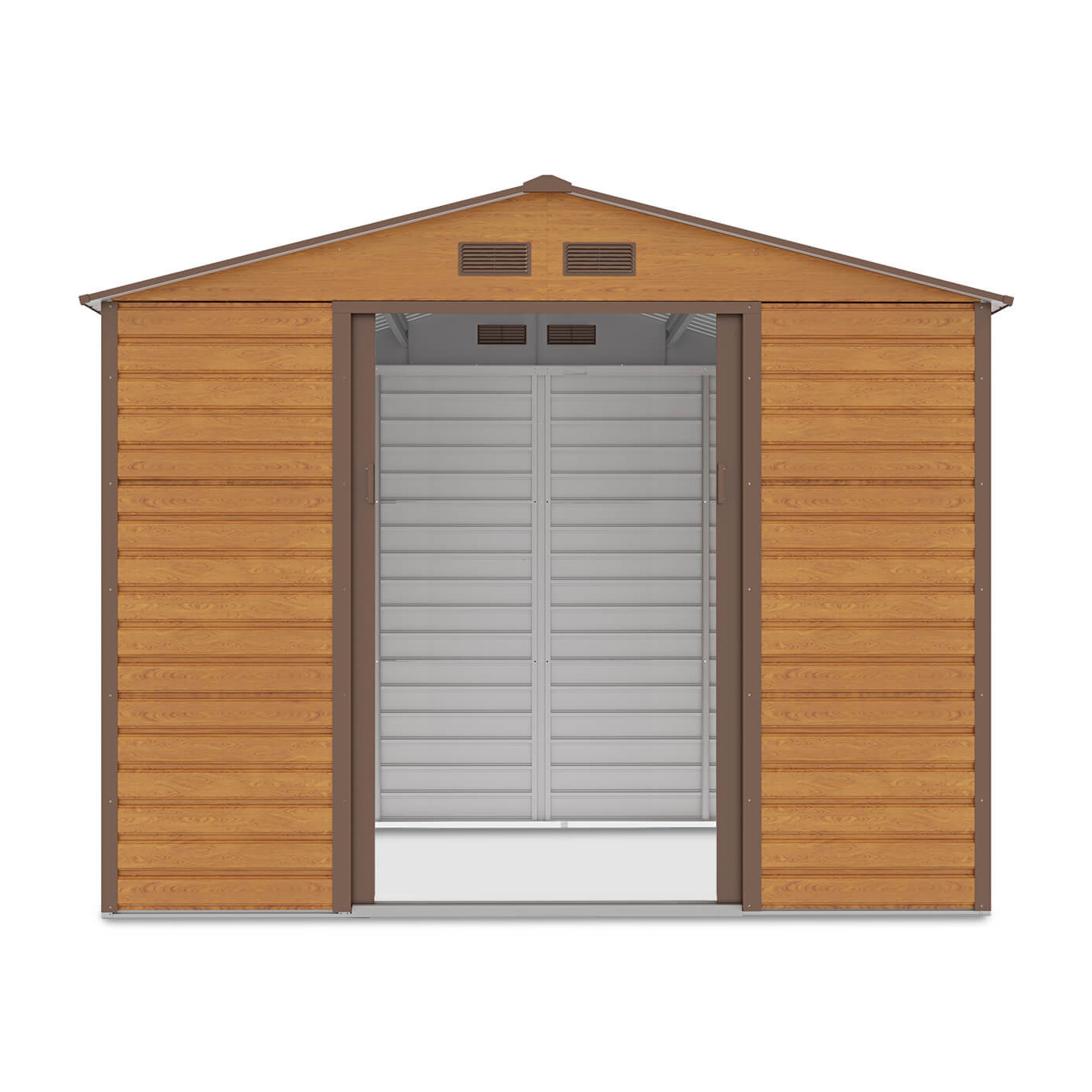 Widok na przód i wnętrze domku narzędziowego MONTREAL 277x195cm