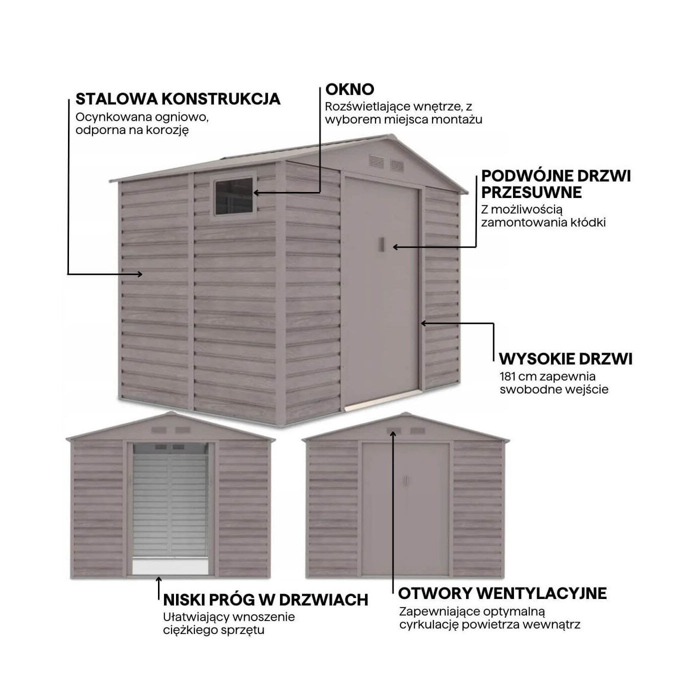 Grafika z detalami i cechami domku narzędziowego MONTREAL 277x195cm