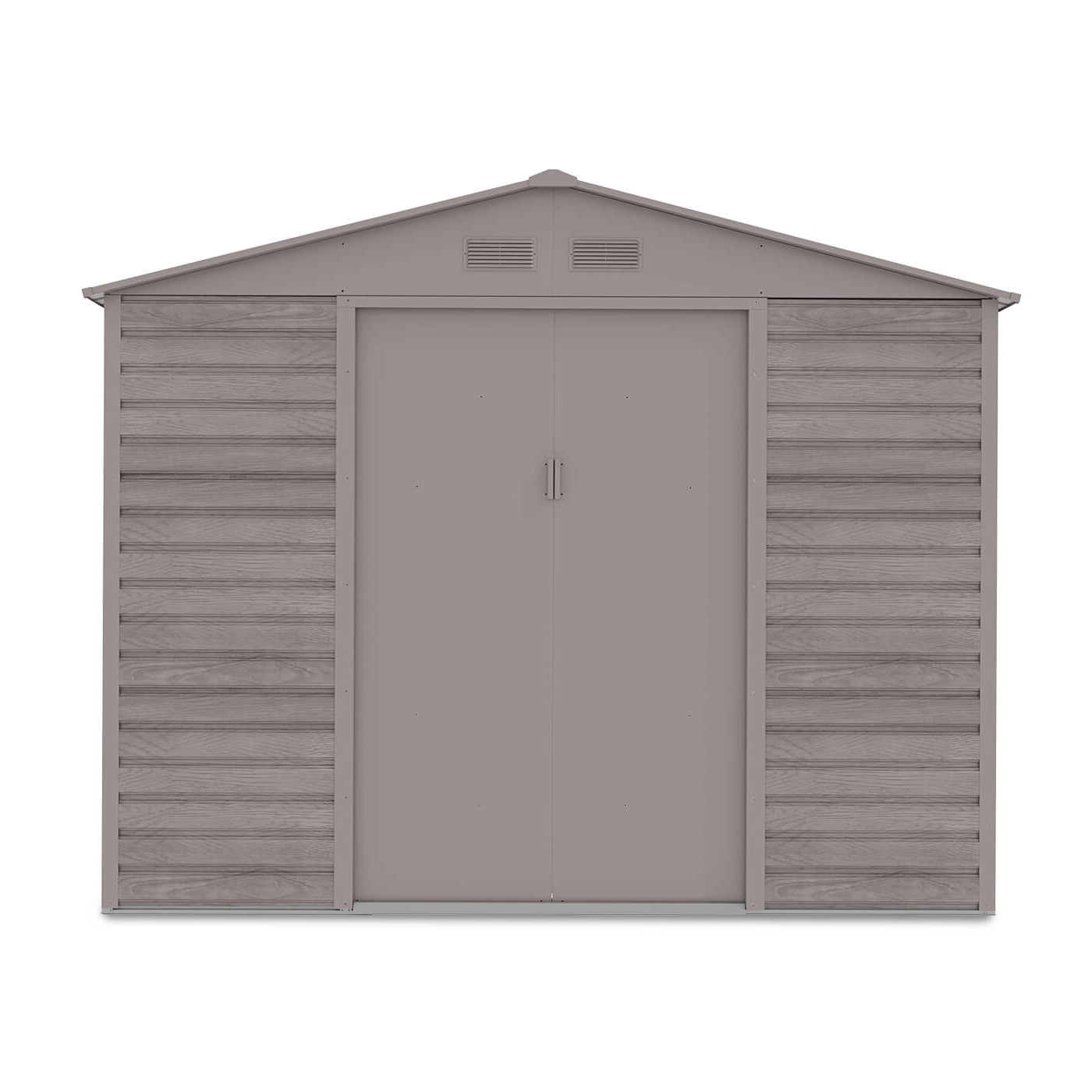 Widok na przednią ścianę i podwójne drzwi domku narzędziowego MONTREAL 277x195cm