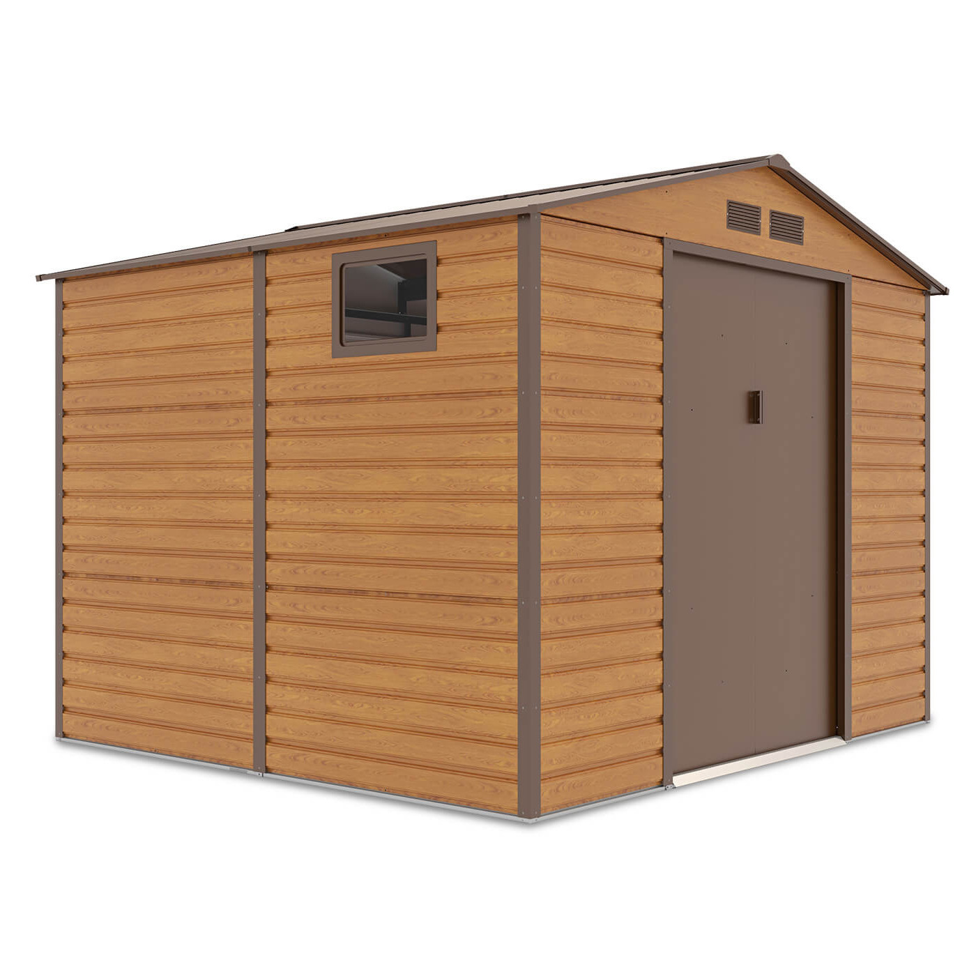 Widok na boczną ścianę z oknem domku na narzędzia MONTREAL 277x259cm