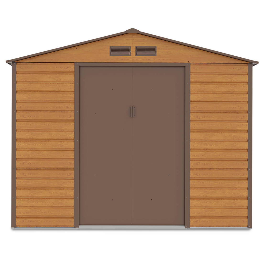 Widok na przednią ścianę i podwójne drzwi domku narzędziowego MONTREAL 277x259cm